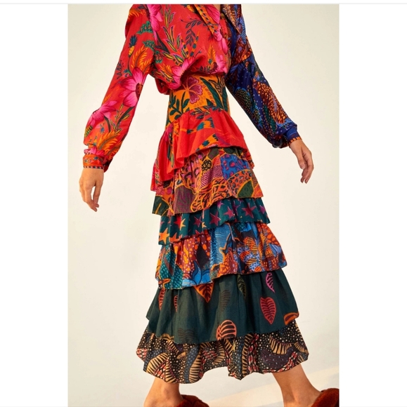 FARM RIO MIXED PRINT TIERED MAXI SKIRT! SZ. LG - NWT! - Picture 2 of 6